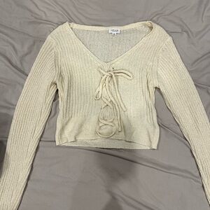 Le Lis Beige Knit Sweater with Tie Detail